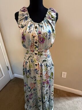 Lapis Cream Floral Maxi Dress with Purple & Blue Blooms